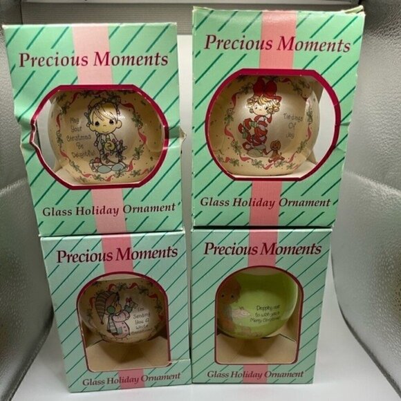 Precious Moments Vintage Lot of 4 Glass 1994 Glass Holiday Ornaments As Is - Picture 1 of 16